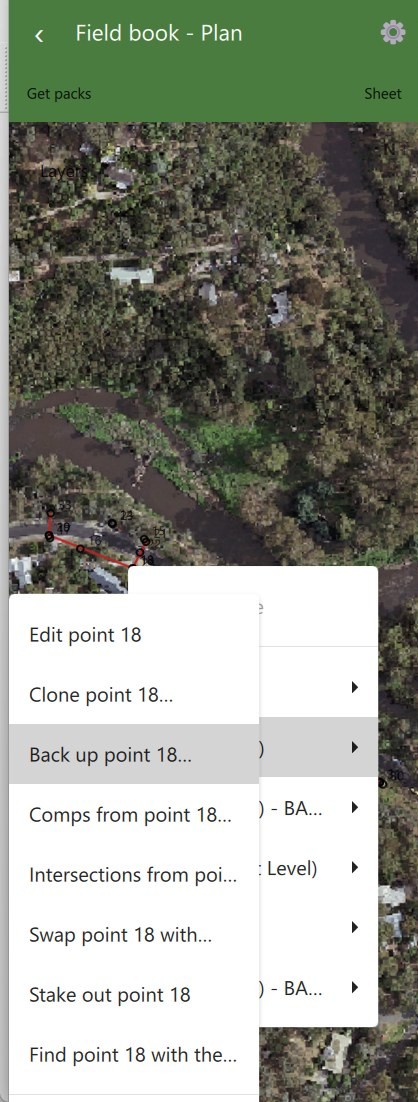 nPoles Field mini: the actions for a point tapped on the plan